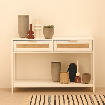 Orsina Rustic White Wood Console Table, Ample Space Hallway Table ...