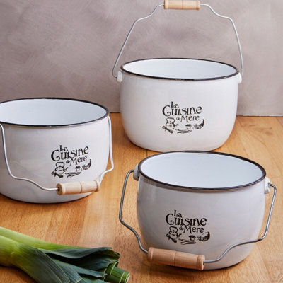 Orsina Set of 3 Enamel Storage Pots, White Decorative Kitchen Canisters ...