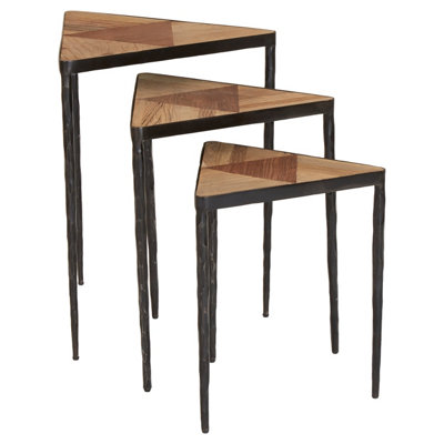 Orsina Set Of 3 Triangular Nesting Tables,Luxe Grain Elm Wooden Topped ...