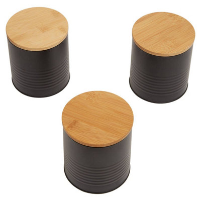 Orsina Stylish Set Of Three Black Cannisters, Durable Design Kitchen ...