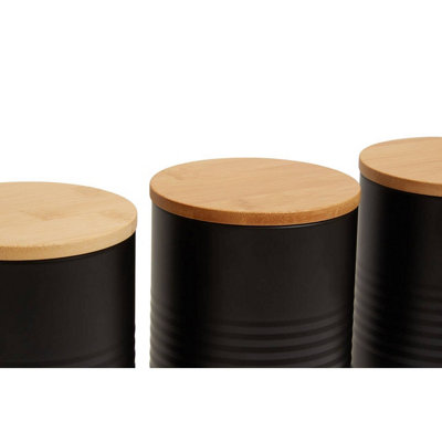 Orsina Stylish Set Of Three Black Cannisters, Durable Design Kitchen ...