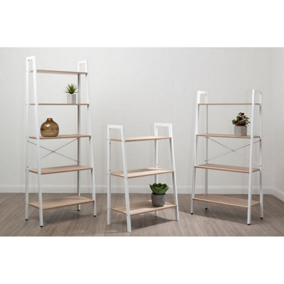 Orsina Three Tier Natural Oak Veneer Ladder Shelf Unit, Functional ...