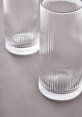 Set Of 8 Ribbed Glassware - 4 Highball & 4 Rocks Glasses Green Origami Style