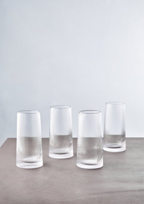 WeirdUncle Ribbed Bastion Glassware Set - 8-Piece Art Deco Glasses For Cocktails, Whiskey, Beer & More