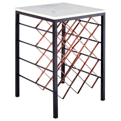 Orsina White Marble And Iron Wine Rack Table,Square Top Rack With Black ...