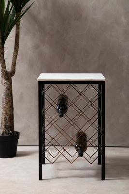 Orsina White Marble And Iron Wine Rack Table,Square Top Rack With Black ...