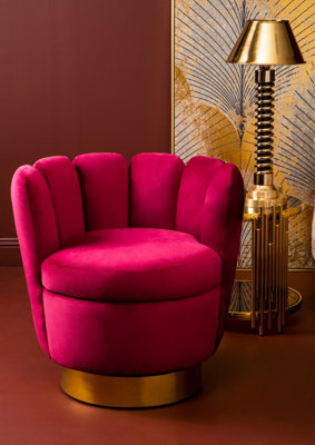Orsina Wine Velvet Accent Chair With Gold Base, Plush Scalloped ...