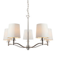 Orsino Bright Nickel with Vintage White Faux Silk Shade 5 Light Ceiling Pendant