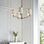 Orsino Bright Nickel with Vintage White Faux Silk Shade 5 Light Ceiling Pendant