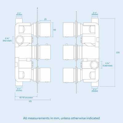 Orta Square Concealed Thermostatic Mixer Valve Hand Held 300mm Shower Head Set - 8