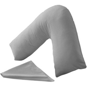 Orthopaedic V-Shaped Pillow Extra Cushioning Support For Head, Neck & Back (Grey, V-Pillow With Cover