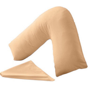 Orthopaedic V-Shaped Pillow Extra Cushioning Support For Head, Neck & Back (Latte, V-Pillow With Cover