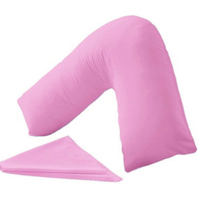 Orthopaedic V-Shaped Pillow Extra Cushioning Support For Head, Neck & Back (Pink, V-Pillow With Cover