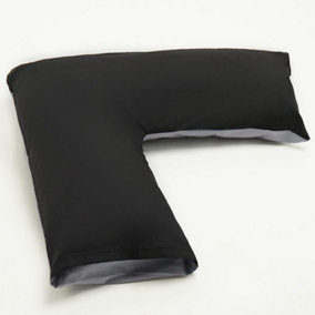 Orthopaedic V-Shaped Pillow With 2 Tone Reversible Pillowcase Extra Cushioning Support For Head, Neck & Back (2 Tone Black/Grey)
