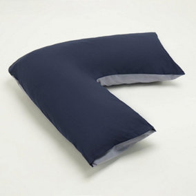 Orthopaedic V-Shaped Pillow With 2 Tone Reversible Pillowcase Extra Cushioning Support For Head, Neck & Back (2 Tone Navy/Grey