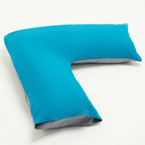Orthopaedic V-Shaped Pillow With 2 Tone Reversible Pillowcase Extra Cushioning Support For Head, Neck & Back (2 Tone Teal/Grey)