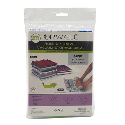 Orwell Roll-Up Travel Vacuum Storage Bags Large 50 x 70cm 2pk