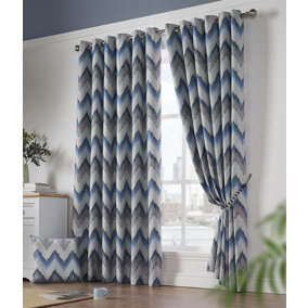 Os Ring Top Curtains Blue 168cm x 183cm