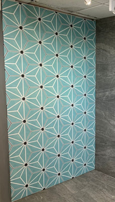 Osaka Aqua Matt Hexagonal Patterned 285mm x 330mm Porcelain Wall & Floor Tiles (Pack of 14 w/ Coverage of 1m2)