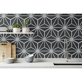 Osaka Charcoal Matt Hexagonal Patterned 285mm x 330mm Porcelain Wall & Floor Tiles (Pack of 14 w/ Coverage of 1m2)