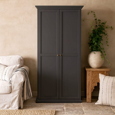 Osaka Farmhouse Dark Grey 2-Door Matt Wooden Wardrobe