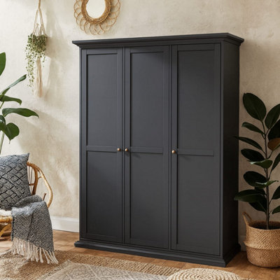 Osaka Matt Dark Grey 3-Door Wooden Wardrobe