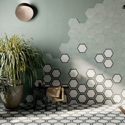 Osaka White  250x 220 framed hexagon matt tile