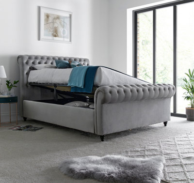 Osborne Grey Velvet Chesterfield Ottoman Bed Double