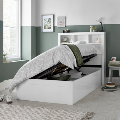 Oscar White Wooden Bookcase Ottoman Storage Bed Single