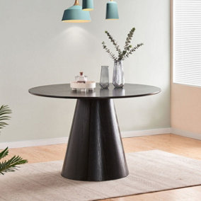 Oscura Black Round Wood Grain Effect Dining Table