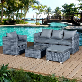 Oseasons Acorn Rattan 5 Seat Lounge Sofa Set in Ocean Grey with Grey Cushions