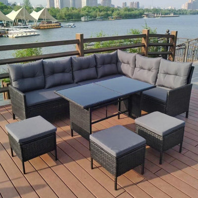 Black orlando outdoor corner deals sofa dining set