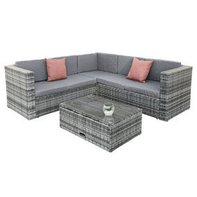Oseasons Hampton KD Rattan 5 Seat Corner Lounge Set in Grey