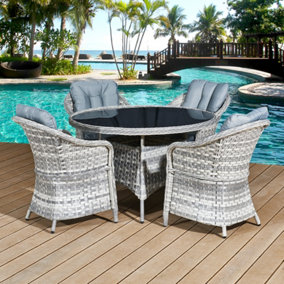 Oseasons Sicilia Rattan 4 Seat Dining Set in Dove Grey with Black Glass