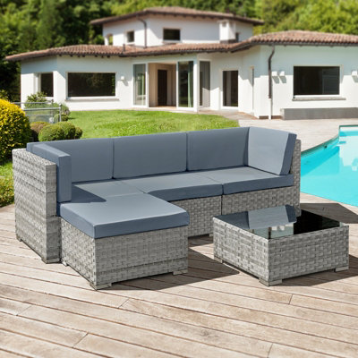 Oseasons Trinidad Rattan 4 Seat Modular Chaise Lounge Set in Dove Grey DIY at B&Q