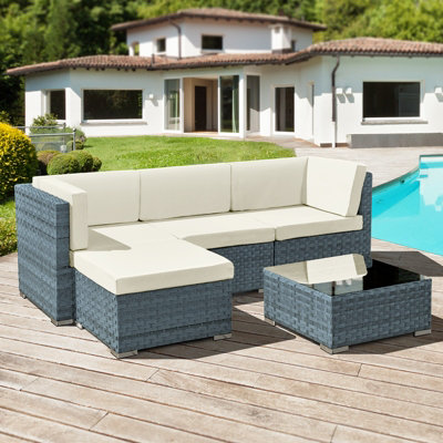 Oseasons Trinidad Rattan 4 Seat Modular Chaise Lounge Set in Ocean Grey DIY at B&Q