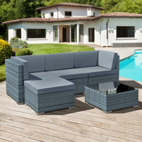 Oseasons Trinidad Rattan 4 Seat Modular Chaise Lounge Set in Ocean Grey