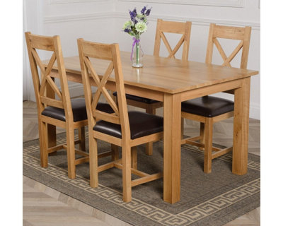Oslo 150 x 90 cm Medium Oak Dining Table and 4 Chairs Dining Set with Berkeley Brown Leather Chairs