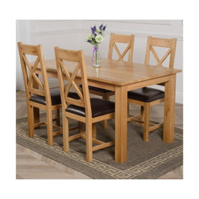 Oslo 150 x 90 cm Medium Oak Dining Table and 4 Chairs Dining Set with Berkeley Brown Leather Chairs