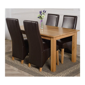 Oslo 150 x 90 cm Medium Oak Dining Table and 4 Chairs Dining Set with Lola Brown Leather Chairs