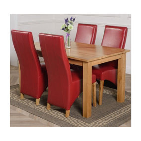 Oslo 150 x 90 cm Medium Oak Dining Table and 4 Chairs Dining Set with Lola Burgundy Leather Chairs