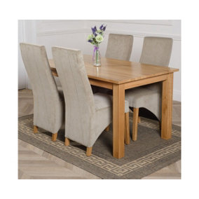 Oslo 150 x 90 cm Medium Oak Dining Table and 4 Chairs Dining Set with Lola Grey Fabric Chairs