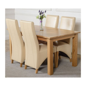 Oslo 150 x 90 cm Medium Oak Dining Table and 4 Chairs Dining Set with Lola Ivory Leather Chairs