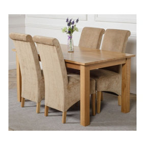 Oslo 150 x 90 cm Medium Oak Dining Table and 4 Chairs Dining Set with Montana Beige Fabric Chairs