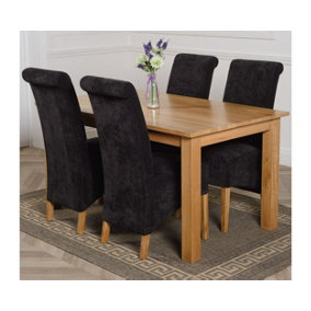 Oslo 150 x 90 cm Medium Oak Dining Table and 4 Chairs Dining Set with Montana Black Fabric Chairs