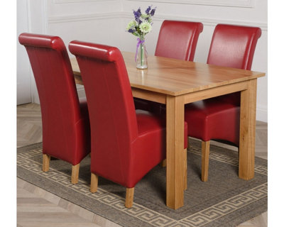 Oslo 150 x 90 cm Medium Oak Dining Table and 4 Chairs Dining Set with Montana Burgundy Leather Chairs