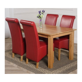 Oslo 150 x 90 cm Medium Oak Dining Table and 4 Chairs Dining Set with Montana Burgundy Leather Chairs