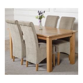 Oslo 150 x 90 cm Medium Oak Dining Table and 4 Chairs Dining Set with Montana Grey Fabric Chairs