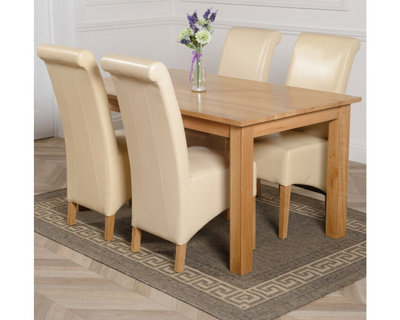 Oslo 150 x 90 cm Medium Oak Dining Table and 4 Chairs Dining Set with Montana Ivory Leather Chairs