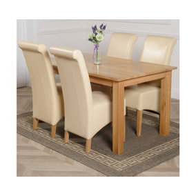 Oslo 150 x 90 cm Medium Oak Dining Table and 4 Chairs Dining Set with Montana Ivory Leather Chairs